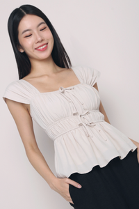 Erin Ribbon Fan Sleeves Blouse Cream (Backorder)