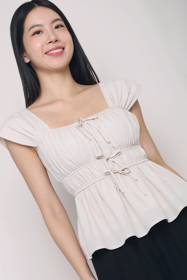 Erin Ribbon Fan Sleeves Blouse Cream (Backorder)