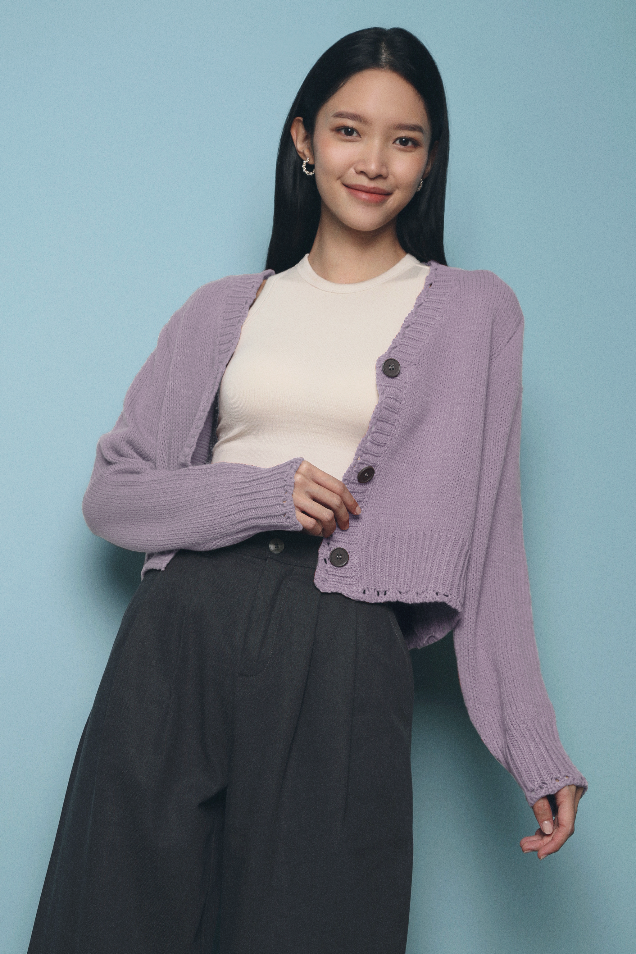 Everlee Woven Oversized Cardigan Lilac