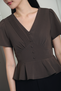 Everlyne Pleated Shift Blouse Brown (Restock)