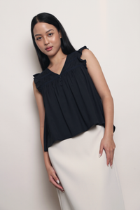 Eyelet My Way Ruffle Top Navy