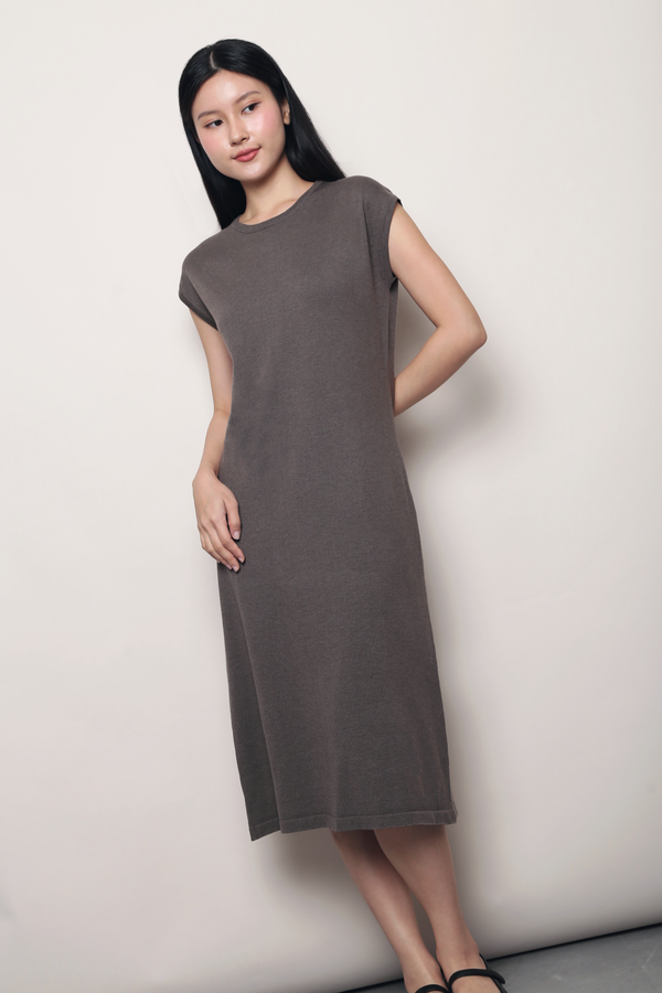 Ezy Does It Midi Knit Dress Brown