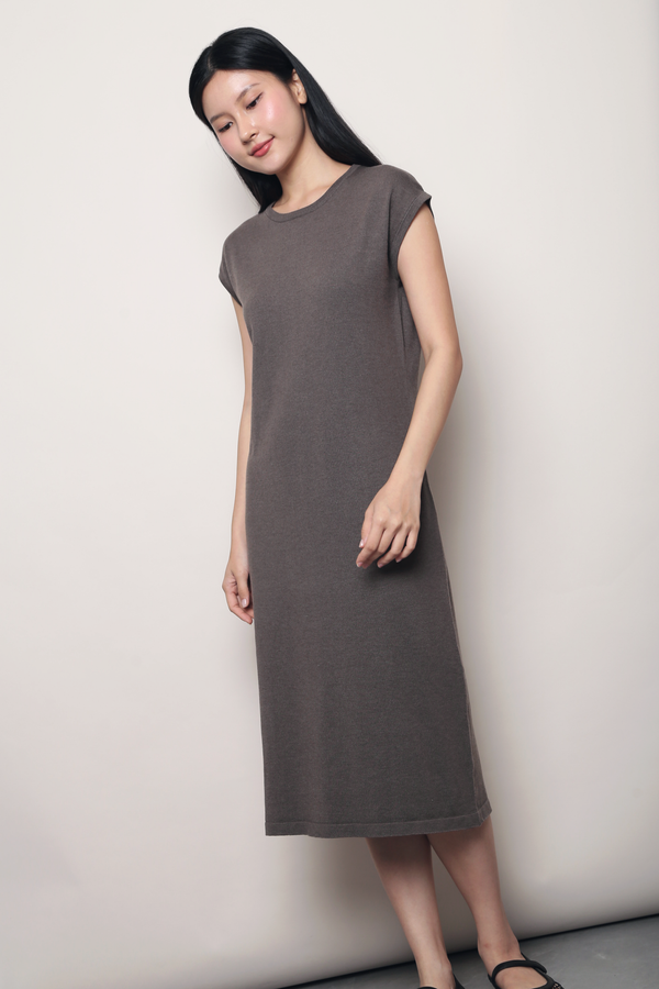 Ezy Does It Midi Knit Dress Brown
