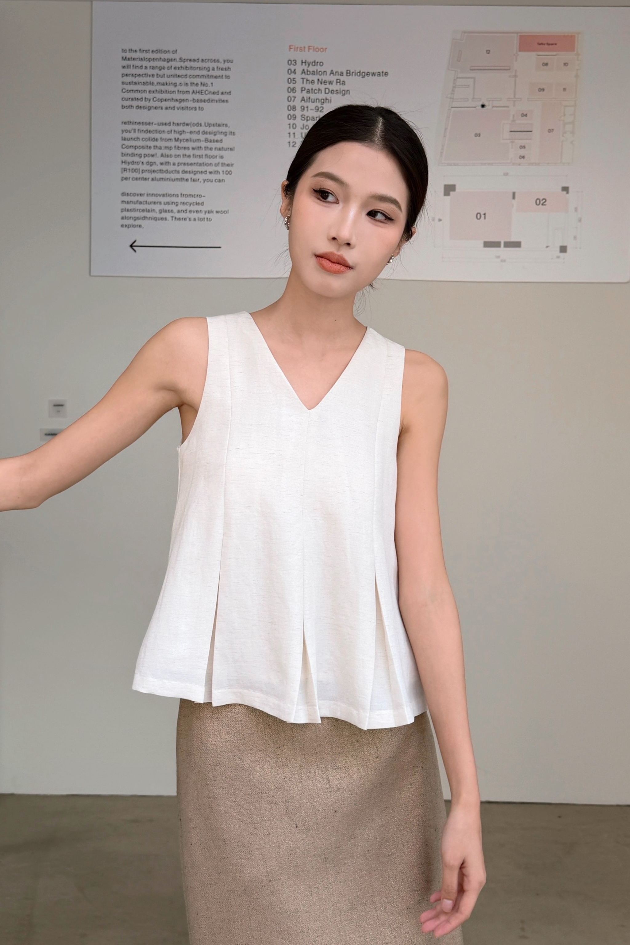 Fable V Neck Pleat Blouse Ivory