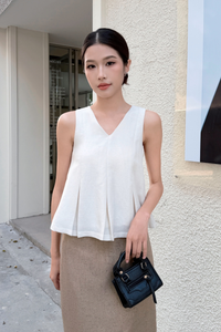 Fable V Neck Pleat Blouse Ivory