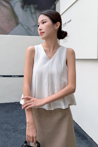 Fable V Neck Pleat Blouse Ivory