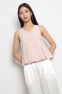 Fable V Neck Pleat Blouse Pink