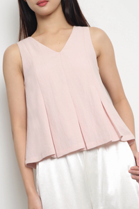 Fable V Neck Pleat Blouse Pink