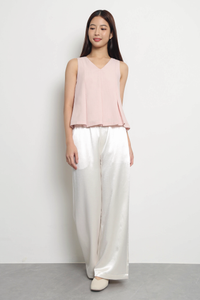 Fable V Neck Pleat Blouse Pink