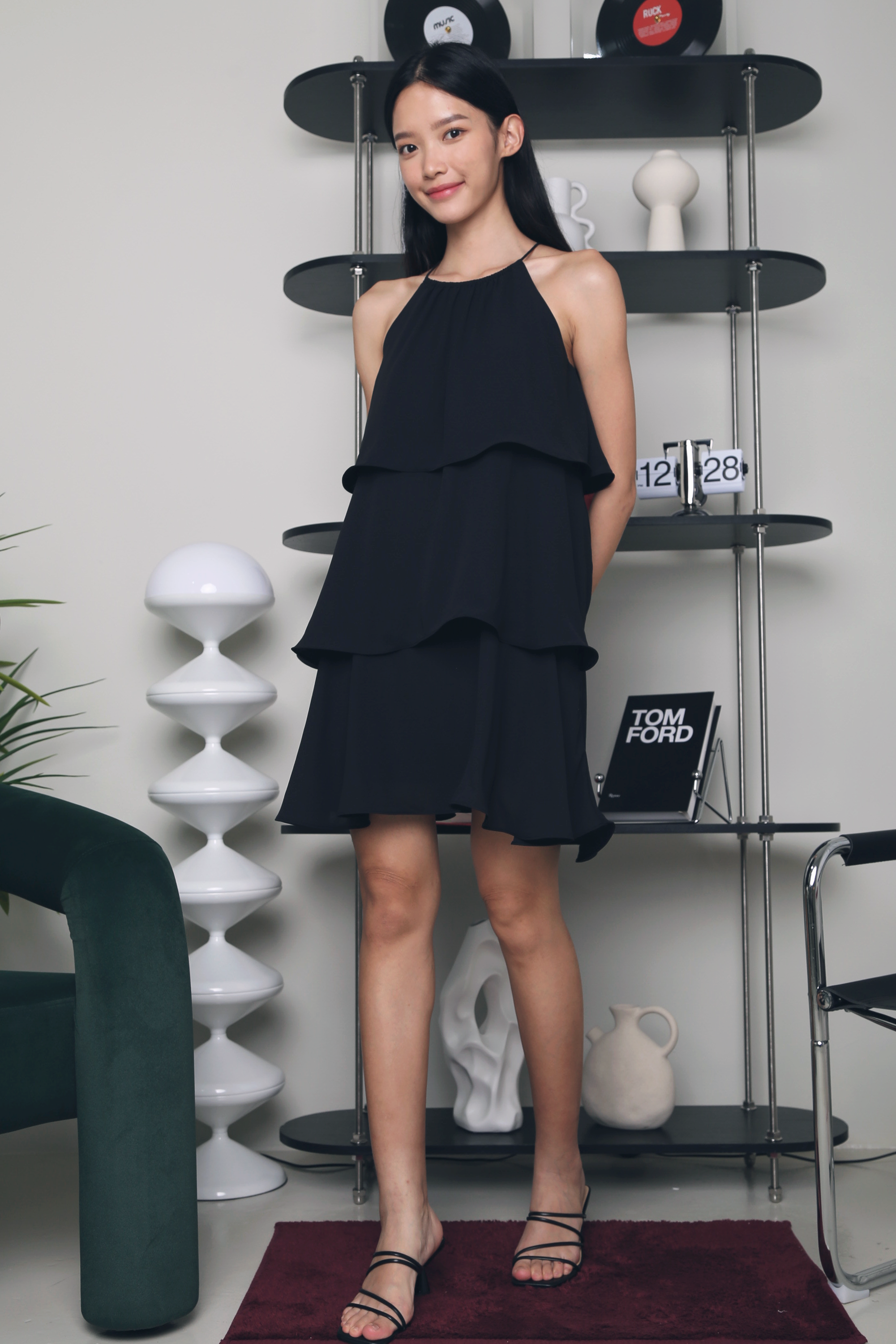 Fai Tiered Flouncy Dress Black