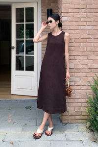 Field Song Linen Midi Dress Chestnut Brown (Backorder)