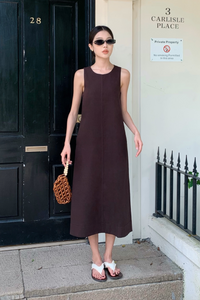 Field Song Linen Midi Dress Chestnut Brown (Backorder)