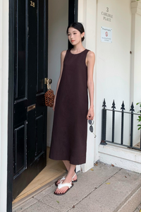 Field Song Linen Midi Dress Chestnut Brown (Backorder)