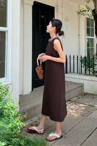 Field Song Linen Midi Dress Chestnut Brown (Backorder)