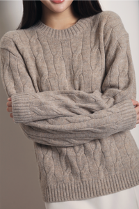 Fireside Cable Knit Pullover Taupe (Backorder)