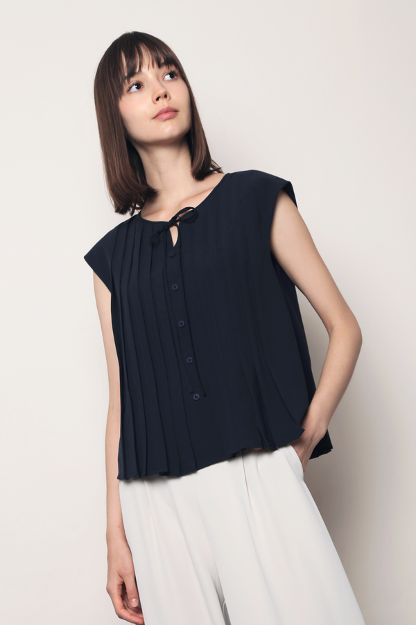 First Class Pleats Blouse Navy