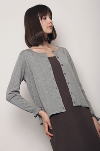 Flirty Ruffle Knit Cardigan Ash Grey