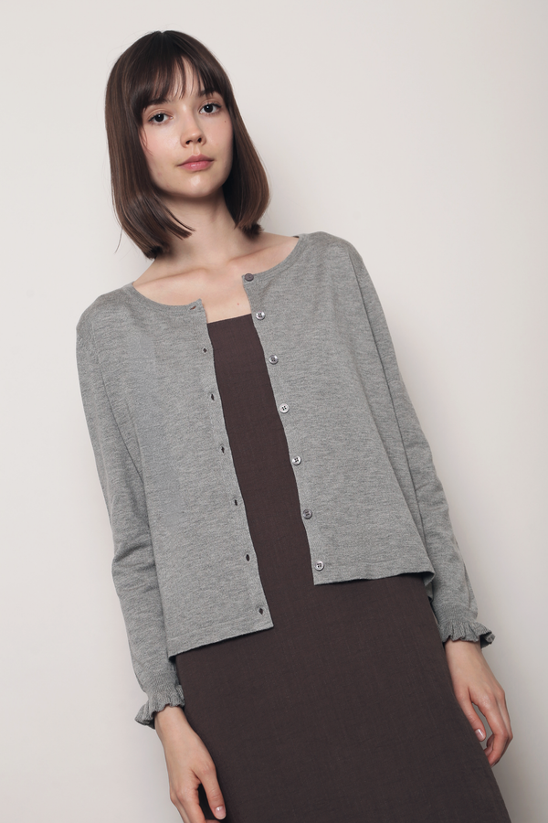 Flirty Ruffle Knit Cardigan Ash Grey