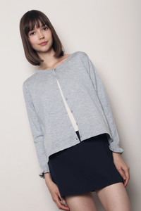 Flirty Ruffle Knit Cardigan Heather Grey