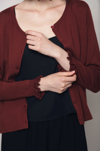 Flirty Ruffle Knit Cardigan Mahogany Red