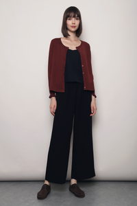 Flirty Ruffle Knit Cardigan Mahogany Red