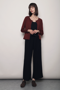 Flirty Ruffle Knit Cardigan Mahogany Red