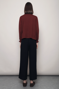 Flirty Ruffle Knit Cardigan Mahogany Red