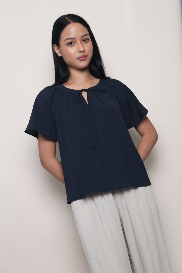 Float Away Flutter Blouse Navy