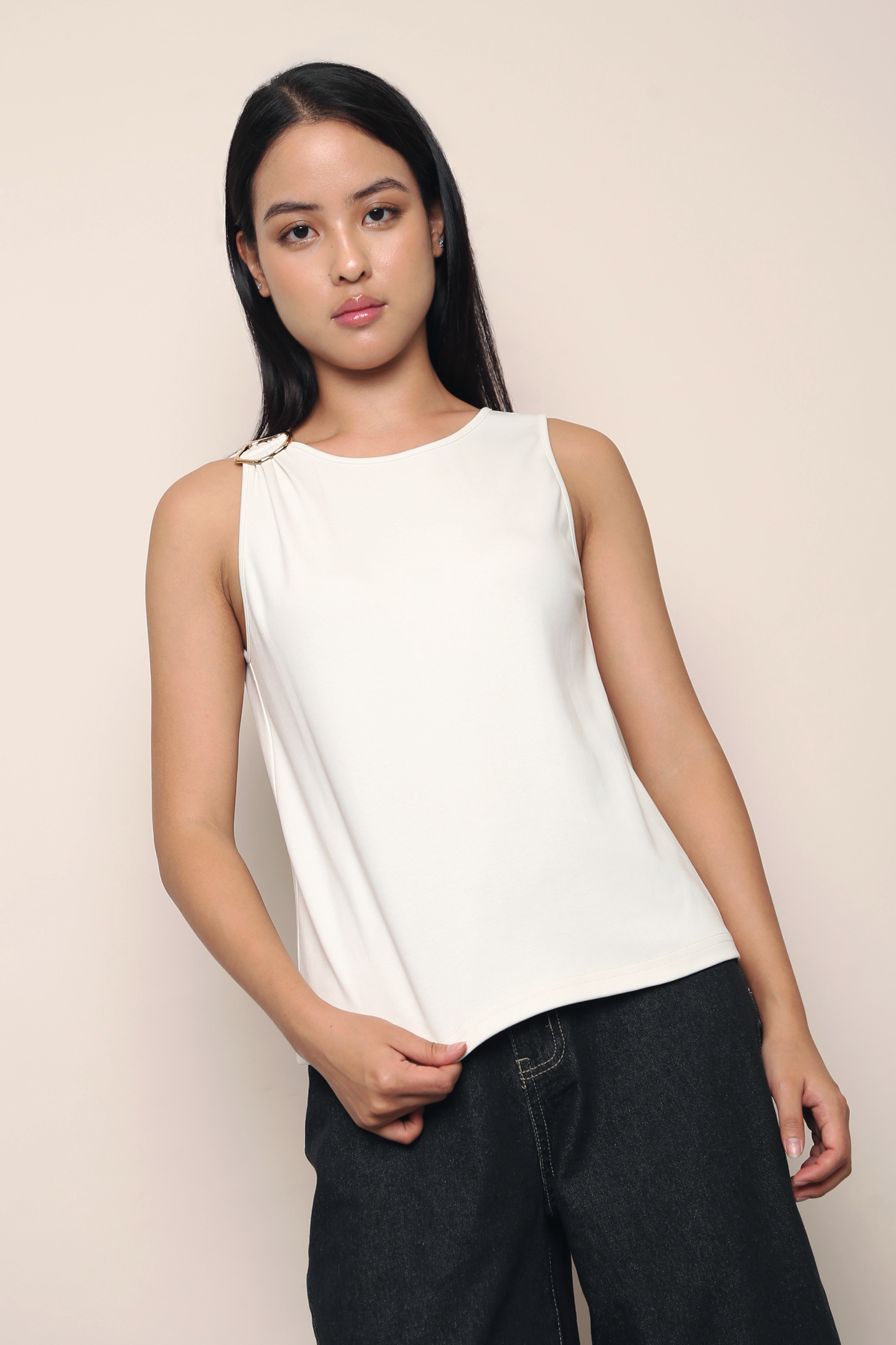 Fortune Buckle Sleeveless Top White