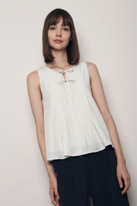 French Affair Pleat Blouse Ivory