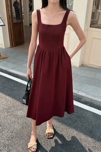 Georgia Square Neck Midaxi Dress Burgundy