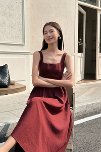 Georgia Square Neck Midaxi Dress Burgundy