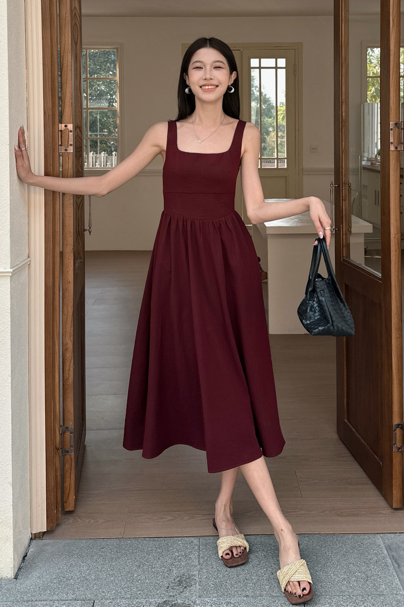Georgia Square Neck Midaxi Dress Burgundy
