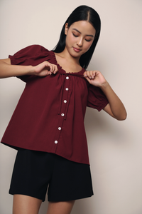 Gracia Ruffle Blouse Wine