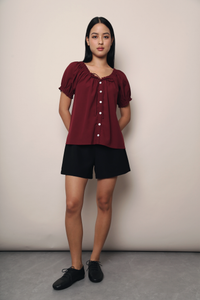 Gracia Ruffle Blouse Wine