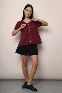 Gracia Ruffle Blouse Wine