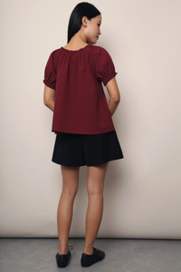 Gracia Ruffle Blouse Wine