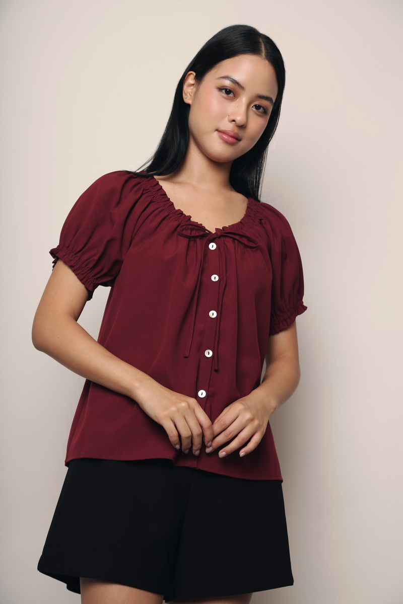 Gracia Ruffle Blouse Wine