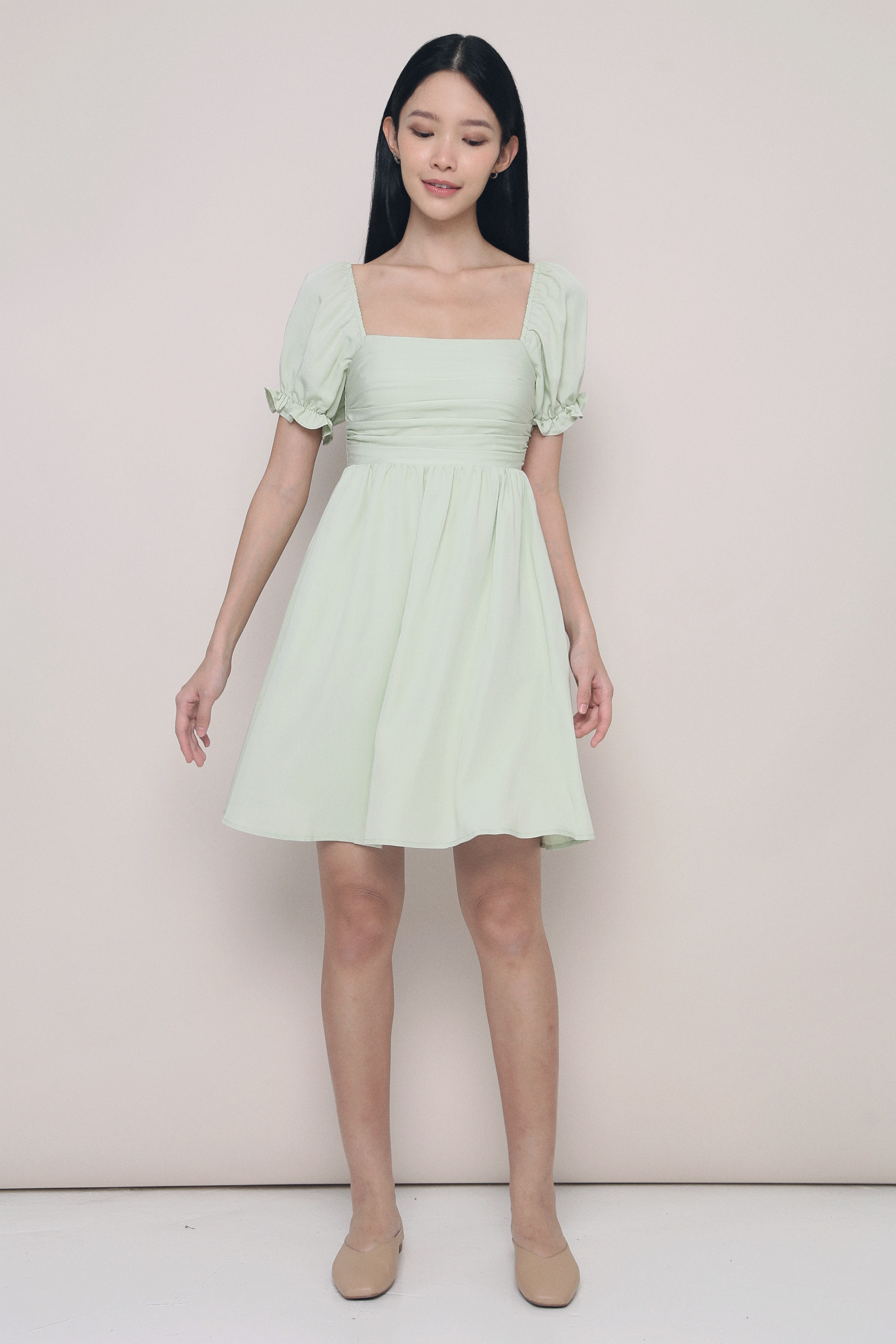 Gweneth Ruche Babydoll Dress Apple Mint