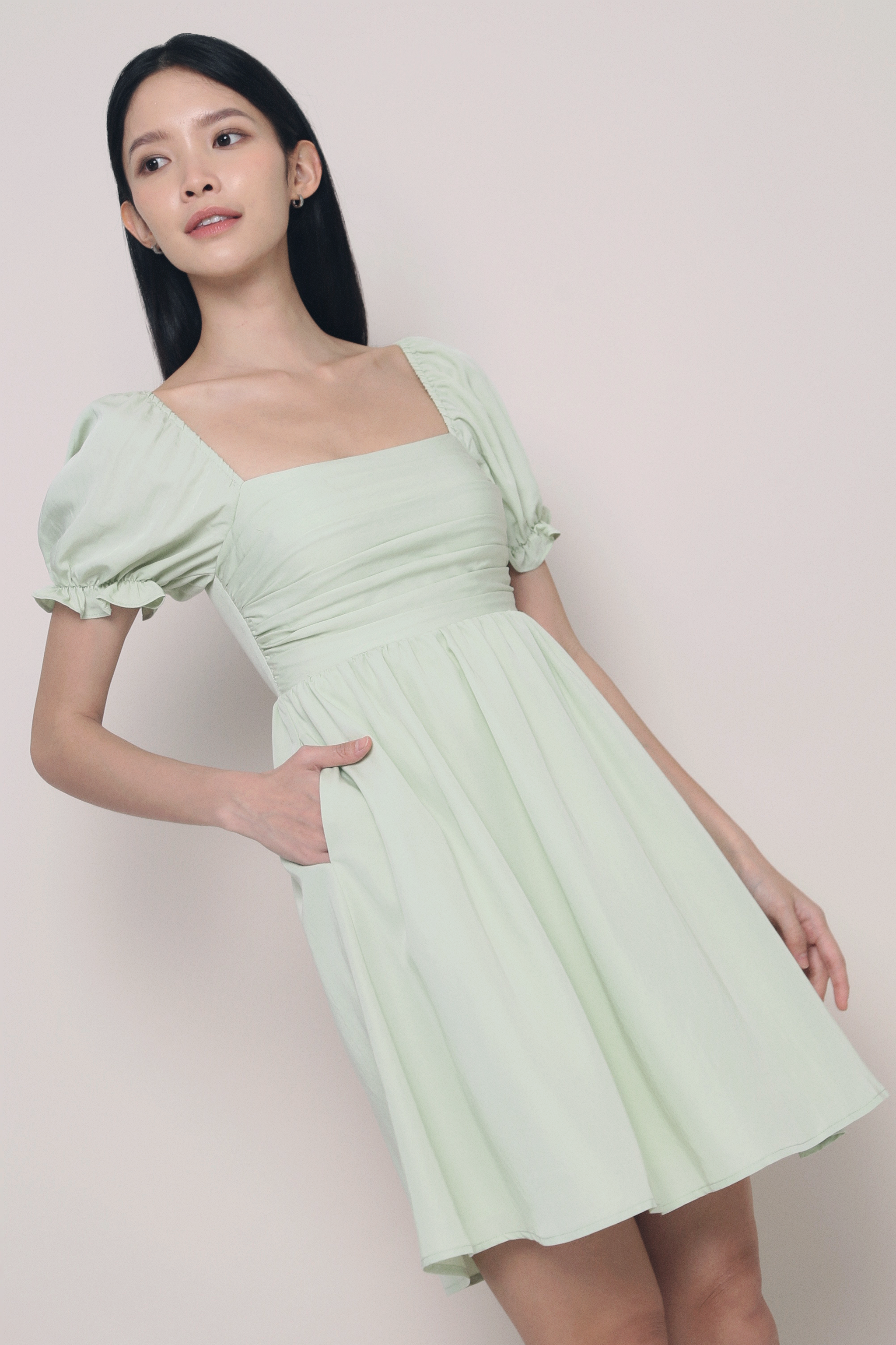 Gweneth Ruche Babydoll Dress Apple Mint