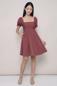 Gweneth Ruche Babydoll Dress Pomegranate