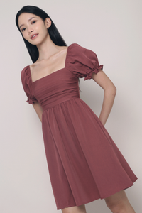 Gweneth Ruche Babydoll Dress Pomegranate