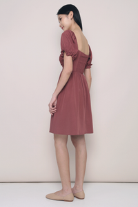 Gweneth Ruche Babydoll Dress Pomegranate
