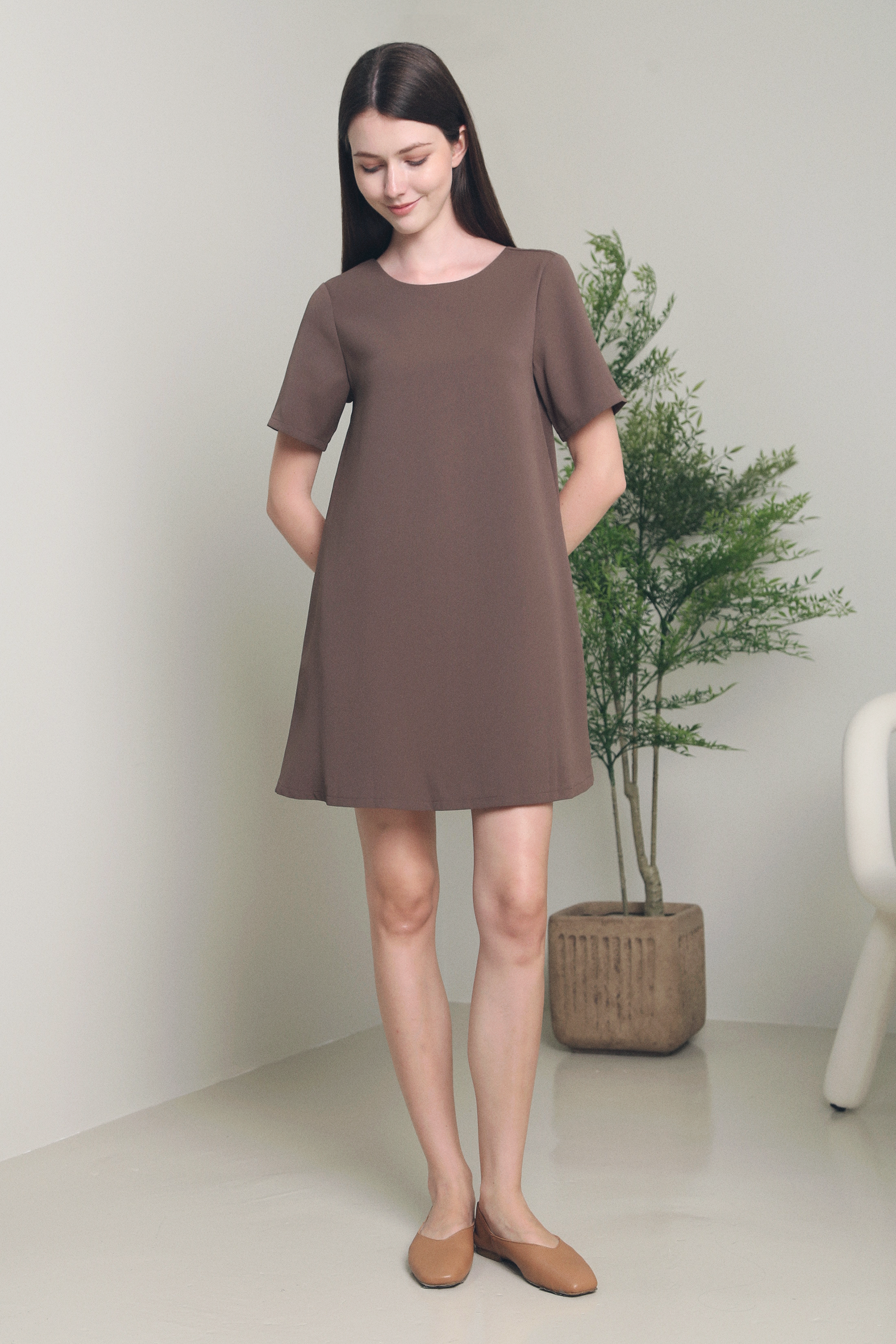 Haig Scoop Neck Shift Dress Brown