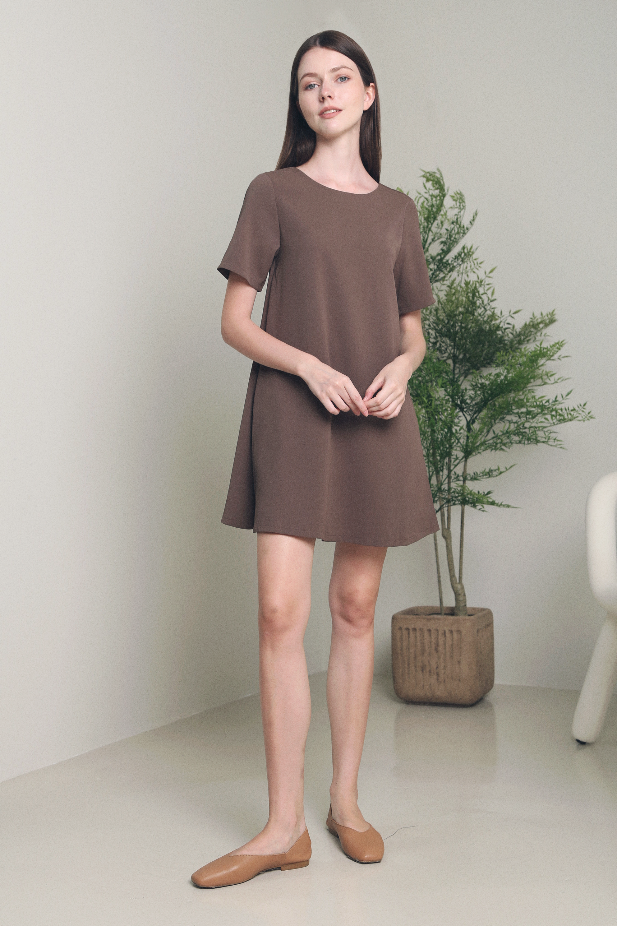 Haig Scoop Neck Shift Dress Brown