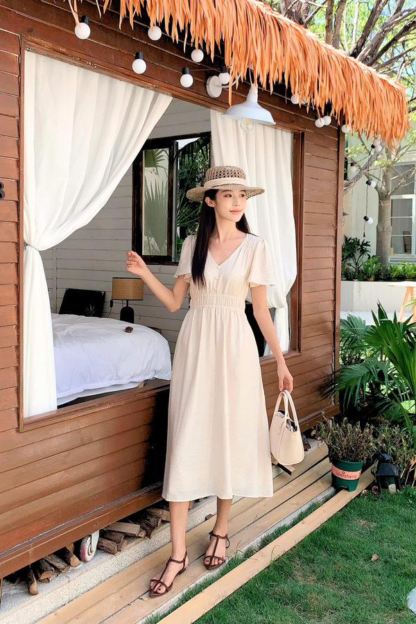 Harmony Waisted Midi Dress Cream