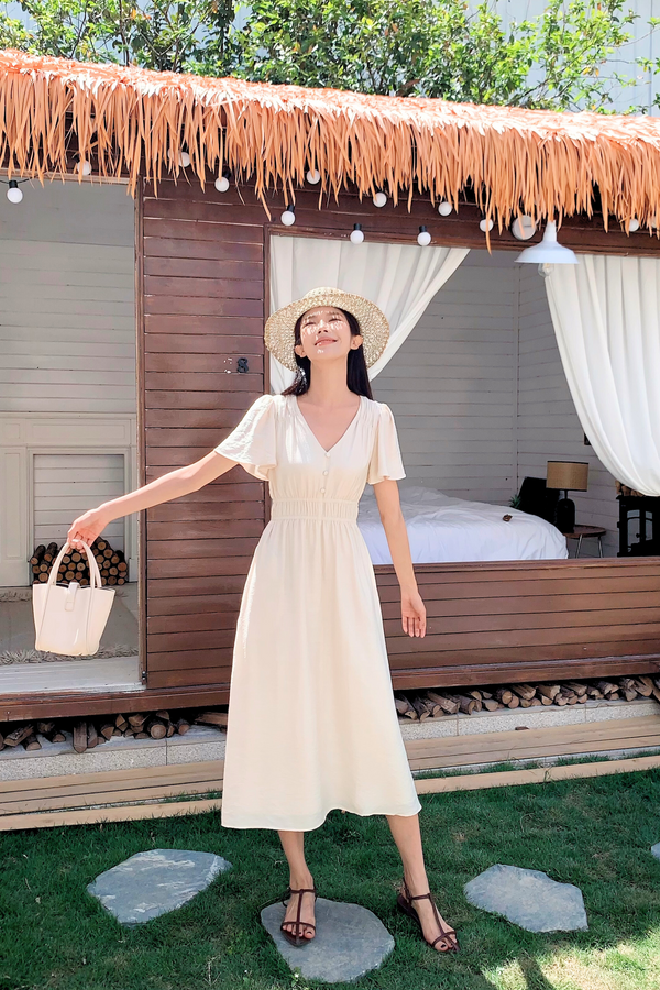Harmony Waisted Midi Dress Cream