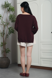 Harris Oversized V-Neck Knit Top Burgundy