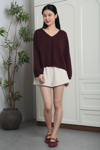 Harris Oversized V-Neck Knit Top Burgundy