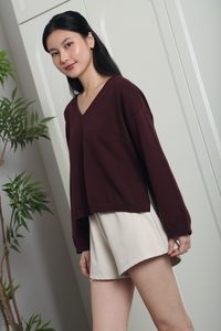 Harris Oversized V-Neck Knit Top Burgundy
